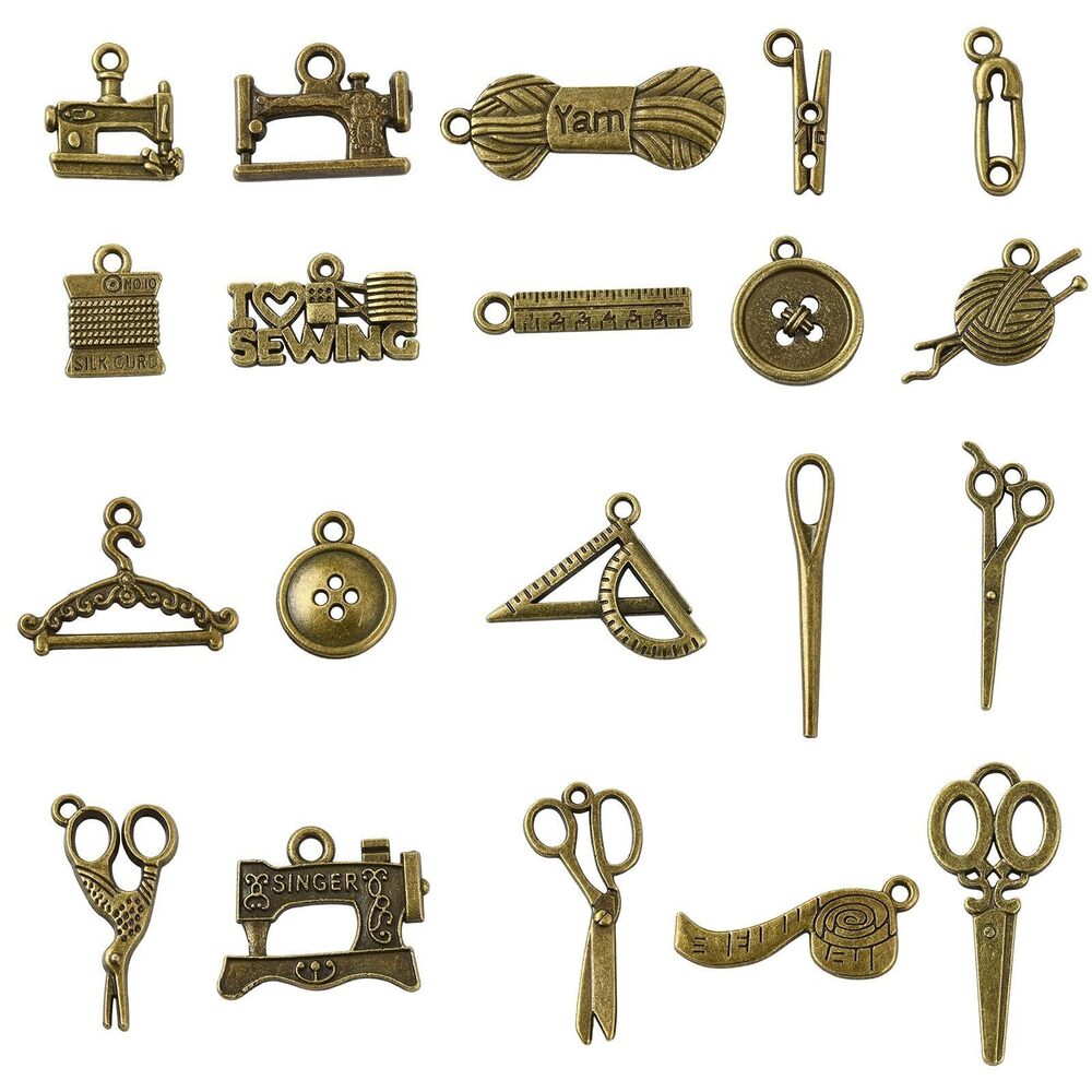 9542 100 pcs 20 Styles Antique Bronze Sewing Charms Vintage Scissor Tape